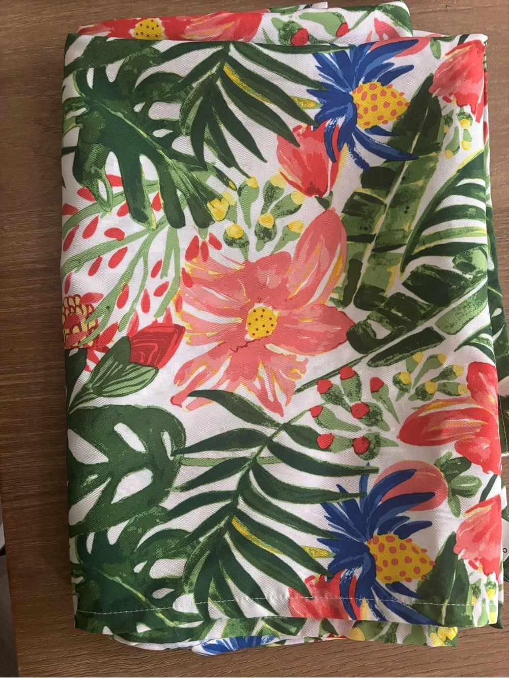 Floral Tropical Print outdoor tablecloth- Green & Coral